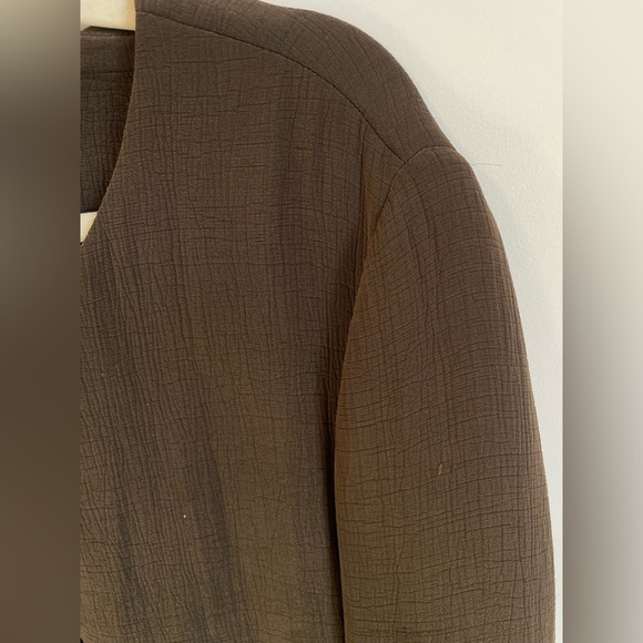 Eileen Fisher Dark Olive Green Brown Silk Blend Hook & Eye Textured Blazer Small - Picture 7 of 7